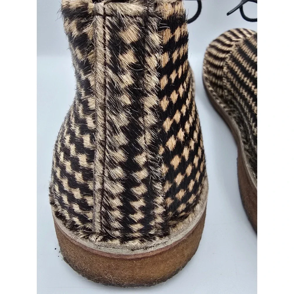 Handcrafted Houndstooth Pony Hair Desert Boots Mens Black Tan Crepe Sole YMC